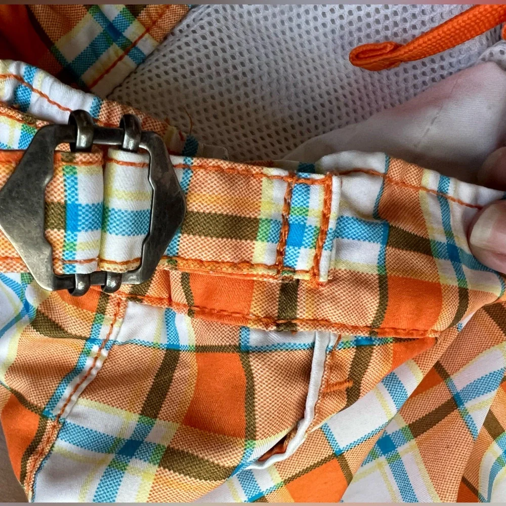 Men’s Orange Plaid Preppy Bold Summer Swim Trunks Board Shorts Size M Lined